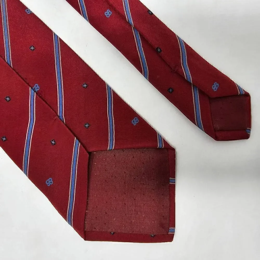 BISQUIT COGNAC VINTAGE SILK TIE RED BLUE LOGO STRIPE SATIN 3